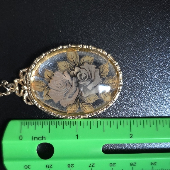 1928 Victorian Revival Transparent Roses Floral Pendant Necklace - Picture 13 of 14